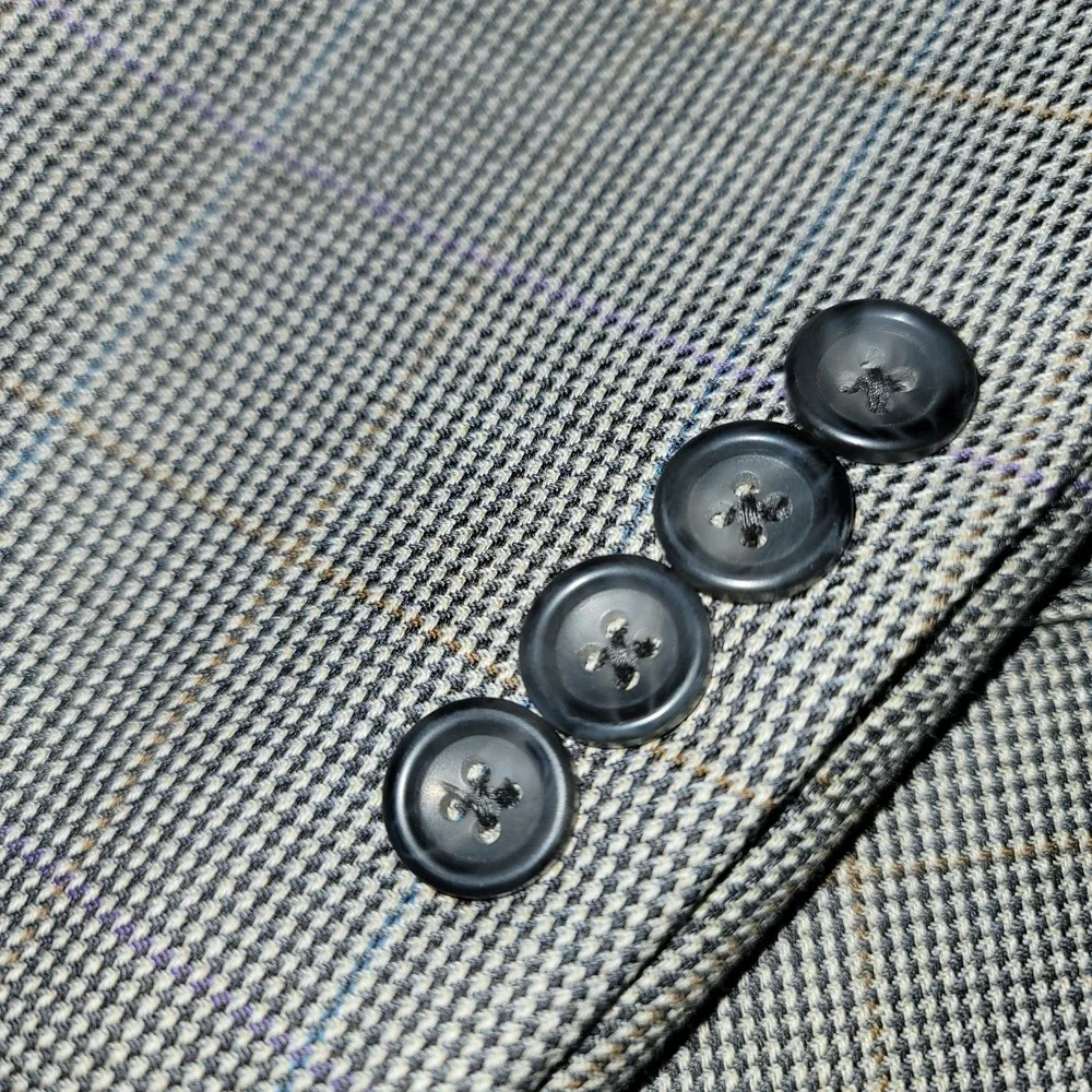 Pronto Uomo Platinum Blazer Men's 44L‎ Long Grey Houndstooth Wool Jacket/Blazere